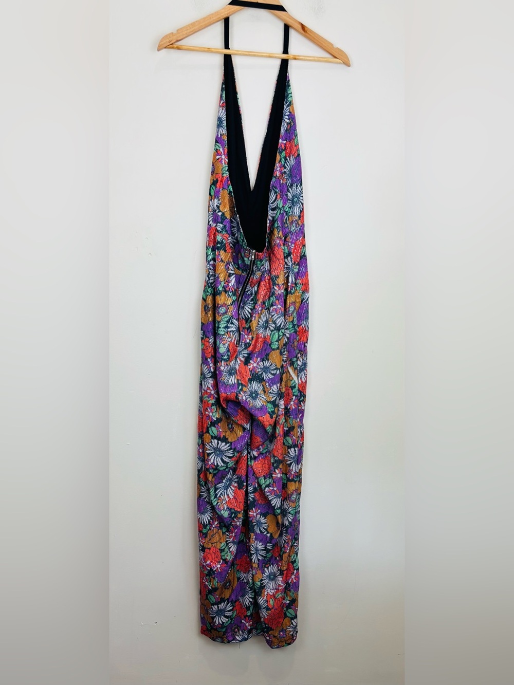 Cider Flower Power Sequin Halter Wide Leg Jumpsuit 70s Disco Halloween 60s - Picture 7 of 8